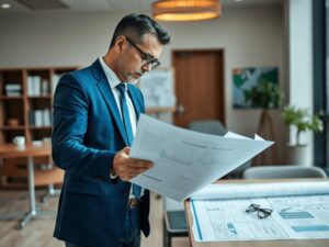 Empresário consultando contador em um escritório moderno organizado sobre como evitar autuações fiscais.