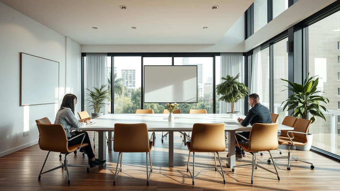 Advogado revisando contrato de aluguel com locatário jovem em sala de reunião moderna, enfatizando direitos e deveres.