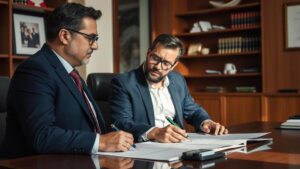 Cliente preocupado consultando advogado sobre como evitar golpes na solicitação de benefícios do INSS