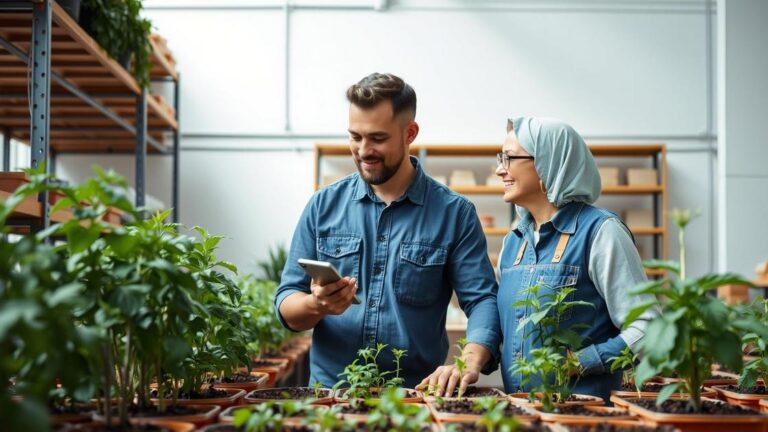 Jovem casal consultando plantas de imóveis na planta em escritório de vendas moderno, abordando como funciona a compra de um imóvel na planta.
