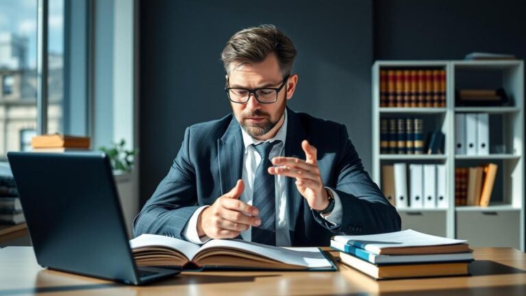 Advogado esclarecendo dúvidas sobre prescrição e decadência no Direito Civil a cliente em escritório moderno.