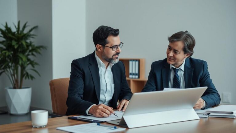 Advogado consultando cliente sobre direitos previdenciários em caso de doenças graves no escritório.