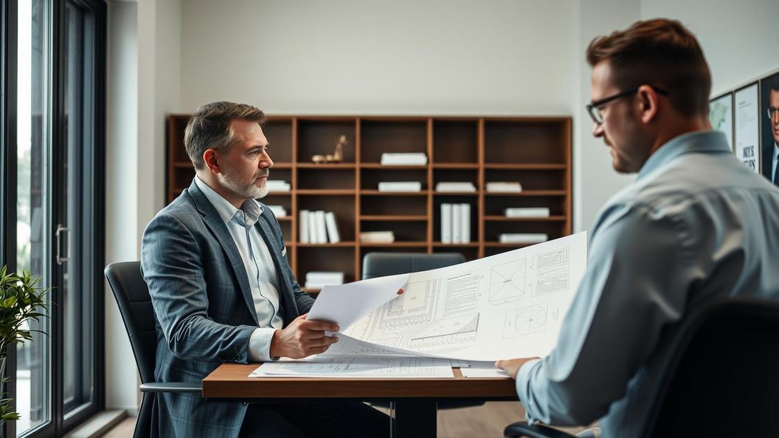 Incoporador apresentando documentação a compradores interessados sobre incorporação imobiliária em escritório, enfatizando clareza e segurança.