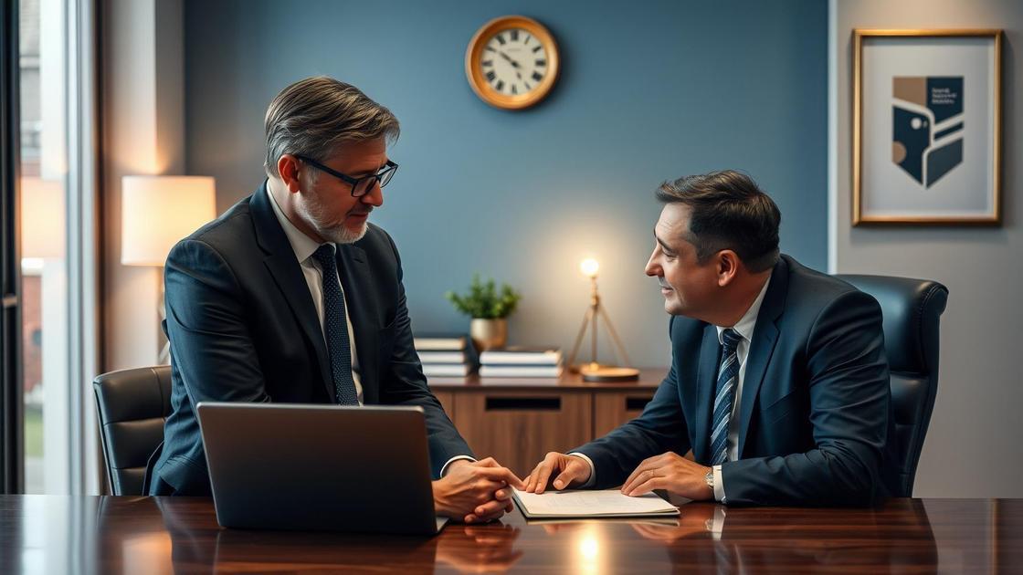 Cliente preocupado com a negativa de benefício sendo orientado por advogado em escritório, em contexto de como recorrer de um benefício negado pelo INSS.