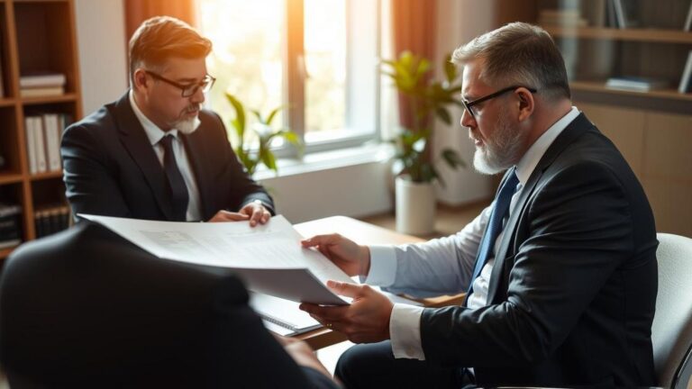 Advogado explicando o princípio da não cumulatividade a empresários em um escritório moderno.