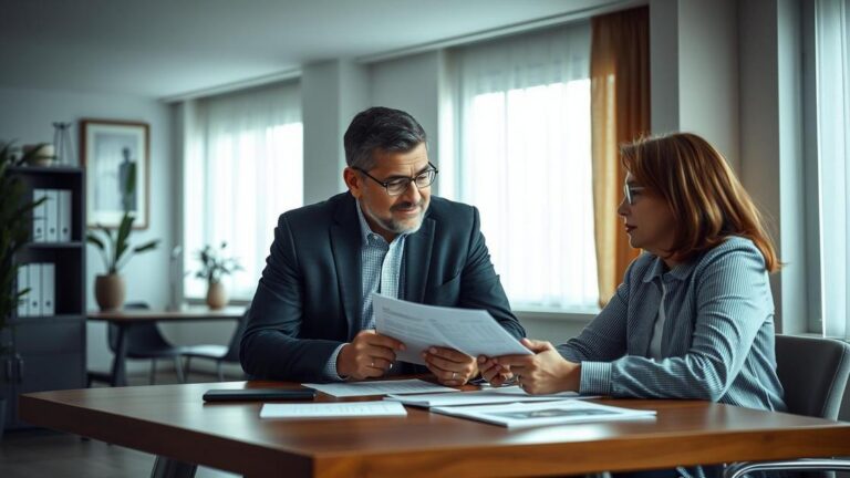 Locador e inquilino conversando sobre direitos e deveres na locação de imóveis, tema da Lei do Inquilinato.