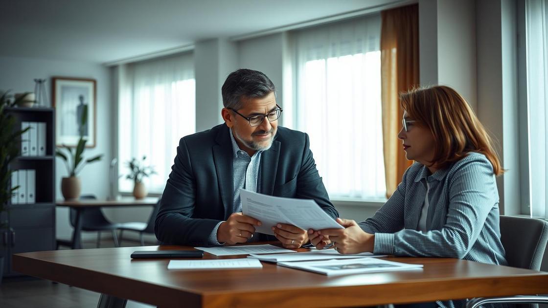 Locador e inquilino conversando sobre direitos e deveres na locação de imóveis, tema da Lei do Inquilinato.