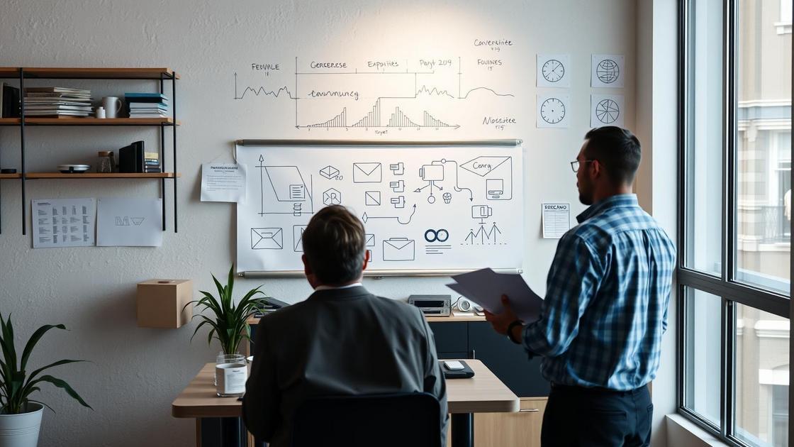 Executivo explicando drawback no comércio exterior para equipe em escritório contemporâneo com gráficos.