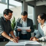 Grupo de profissionais discutindo sobre a reforma da previdência em um escritório moderno.