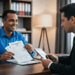 Cidadão apresentando documentos de serviço militar a advogado em um escritório, essencial para contagem de tempo para INSS.