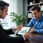 Advogado discutindo NTEP com empresário em escritório moderno, destacando a importância da saúde ocupacional.